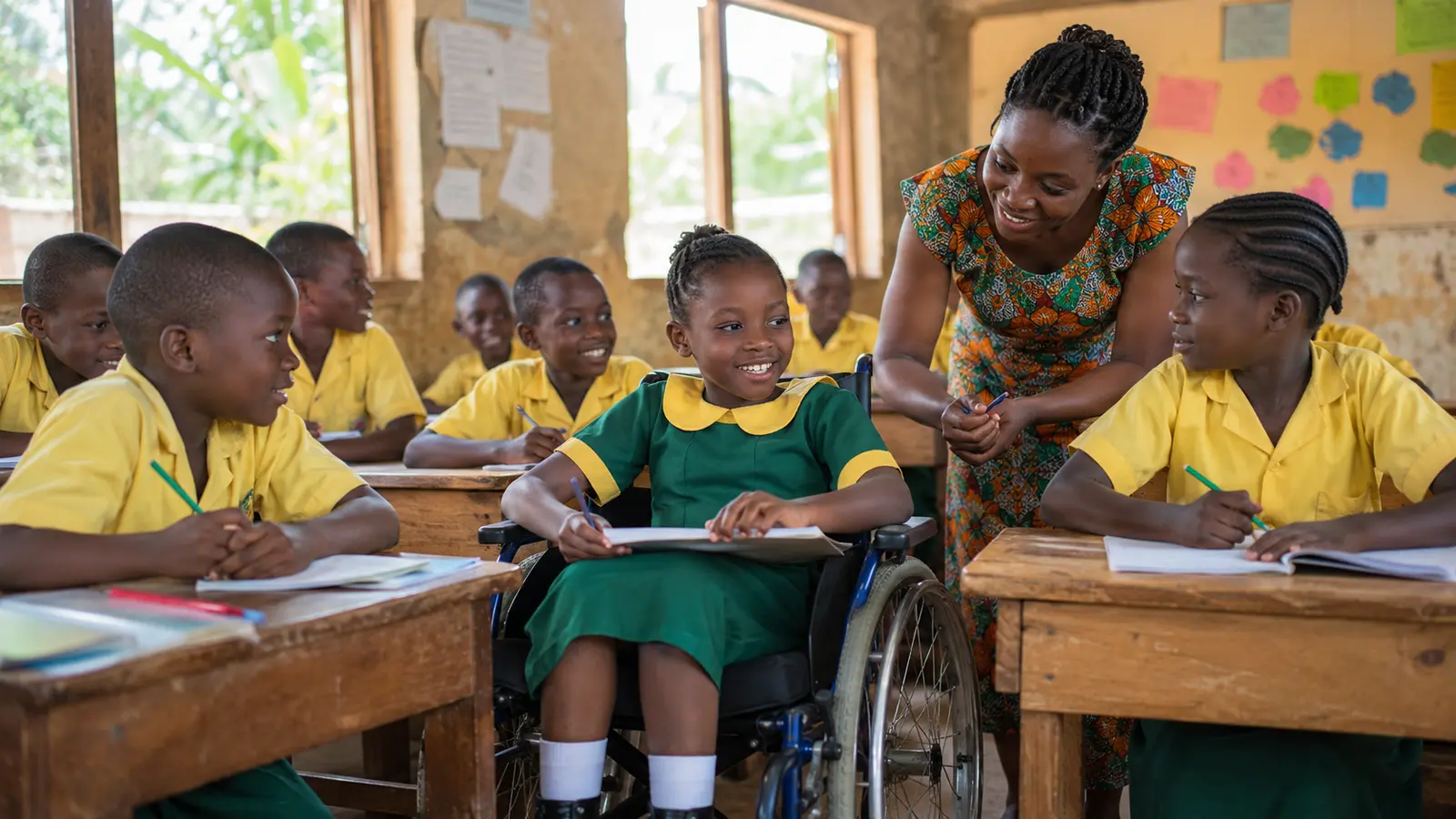 Black African learners with and without disabilities participating together in an inclusive Ugandan classroom